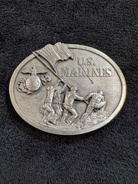 Vintage 1982 U.S. Marines Pewter Military Belt Buckle - Silver Tone